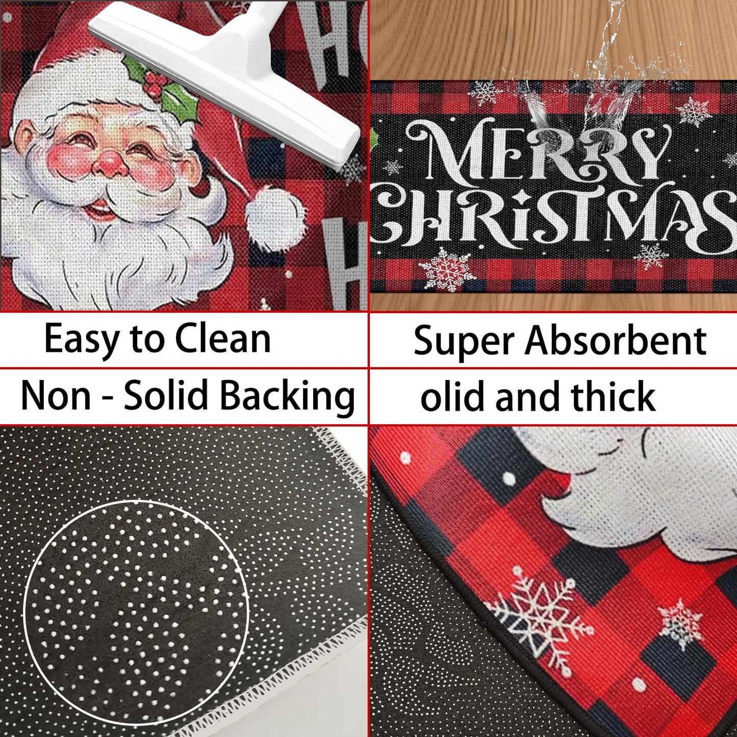 RUIZHUO Christmas Kitchen Rugs Set of 2 Plush Velvet Mats Xmas Floor Decor for Holiday Home Non Slip Kitchen Bathroom Rugs 16x24+16x48 Inch (Santa Claus)