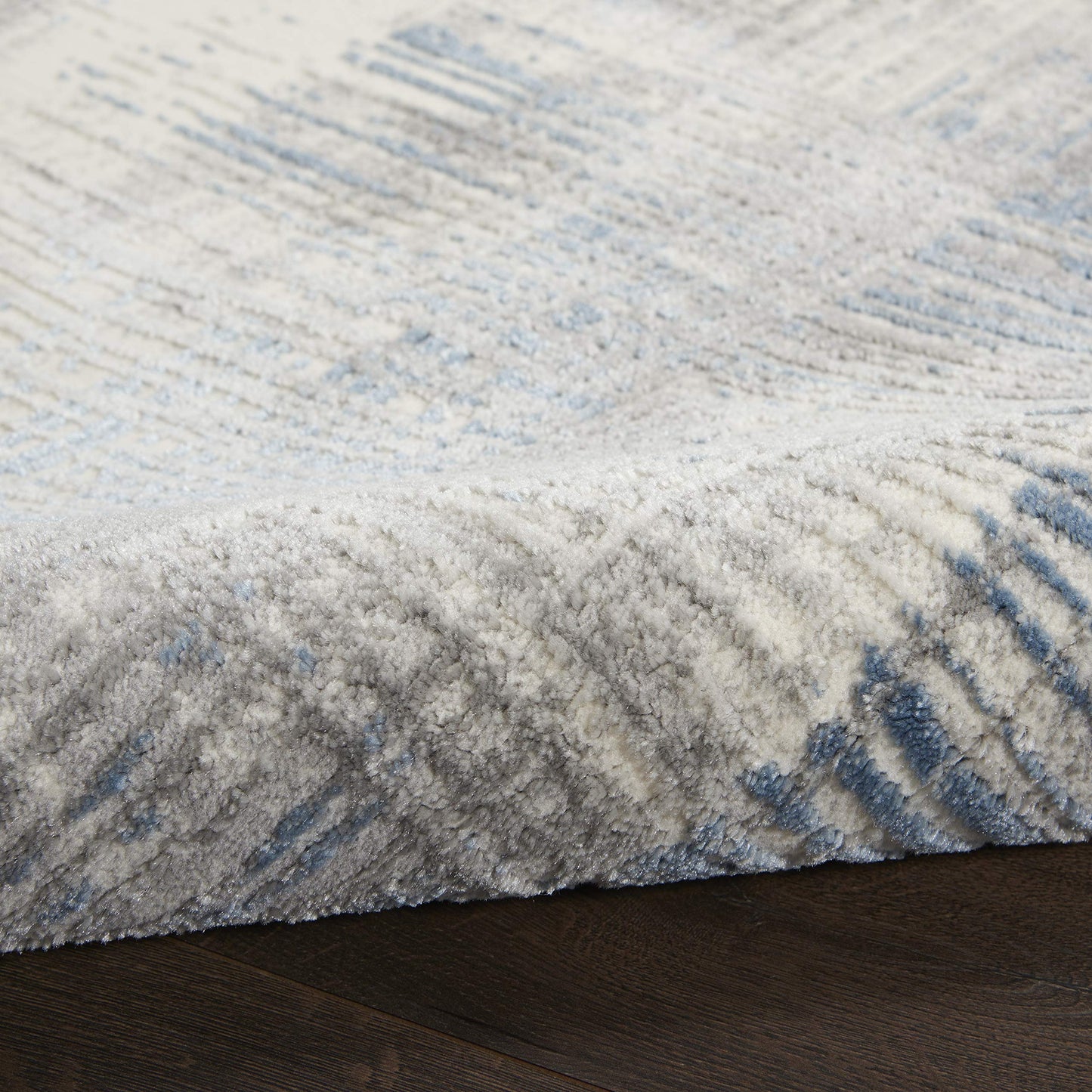 Nourison Home Solace Contemporary Rustic Ivory/Grey/Blue 8' x 10' Area Rug, Easy Clean, Non Shedding, Bed Room, Living Room, Dining Room, Kitchen, (8' x 10')
