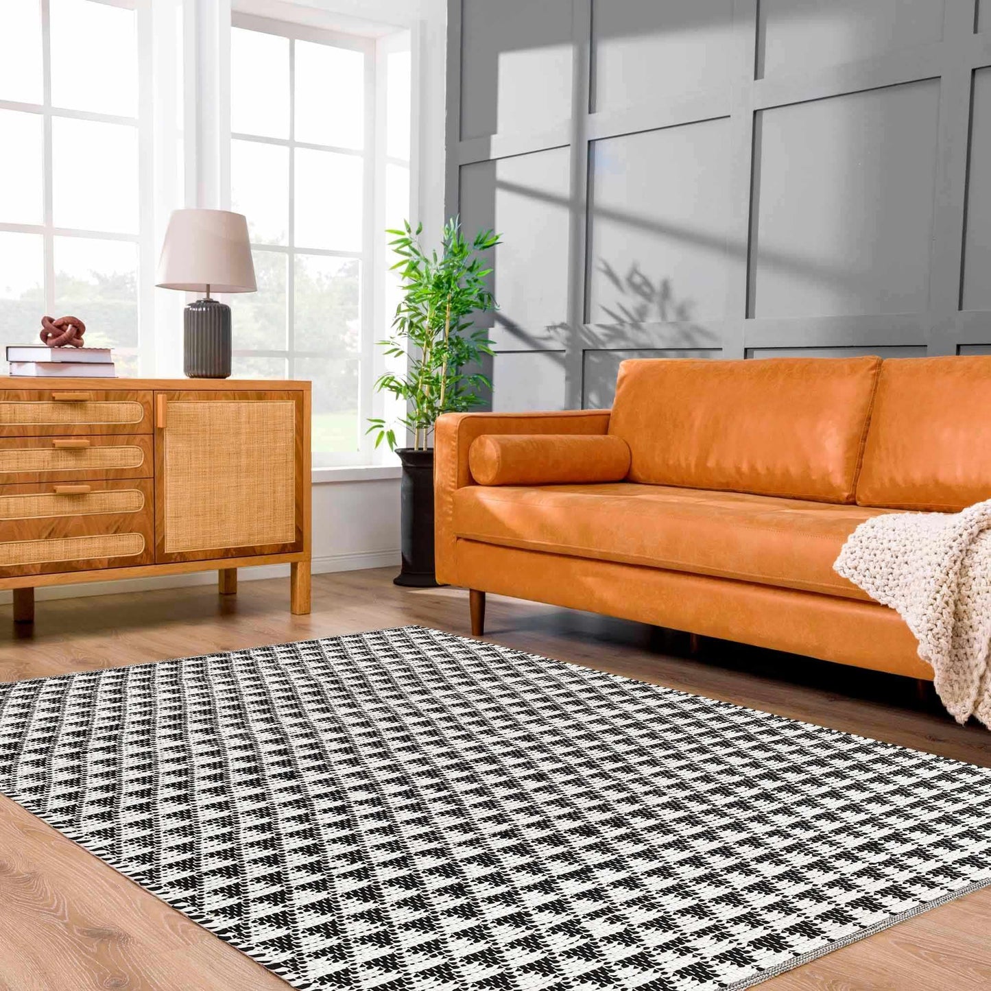Hauteloom Liora Recycled Material Area Rug - Geometric Triangle Striped Diamond - Contemporary Modern Minimalist Scandinavian Farmhouse - Rose Cream, Dark Purple, Dark Gray, Black, White - 27" x 45"