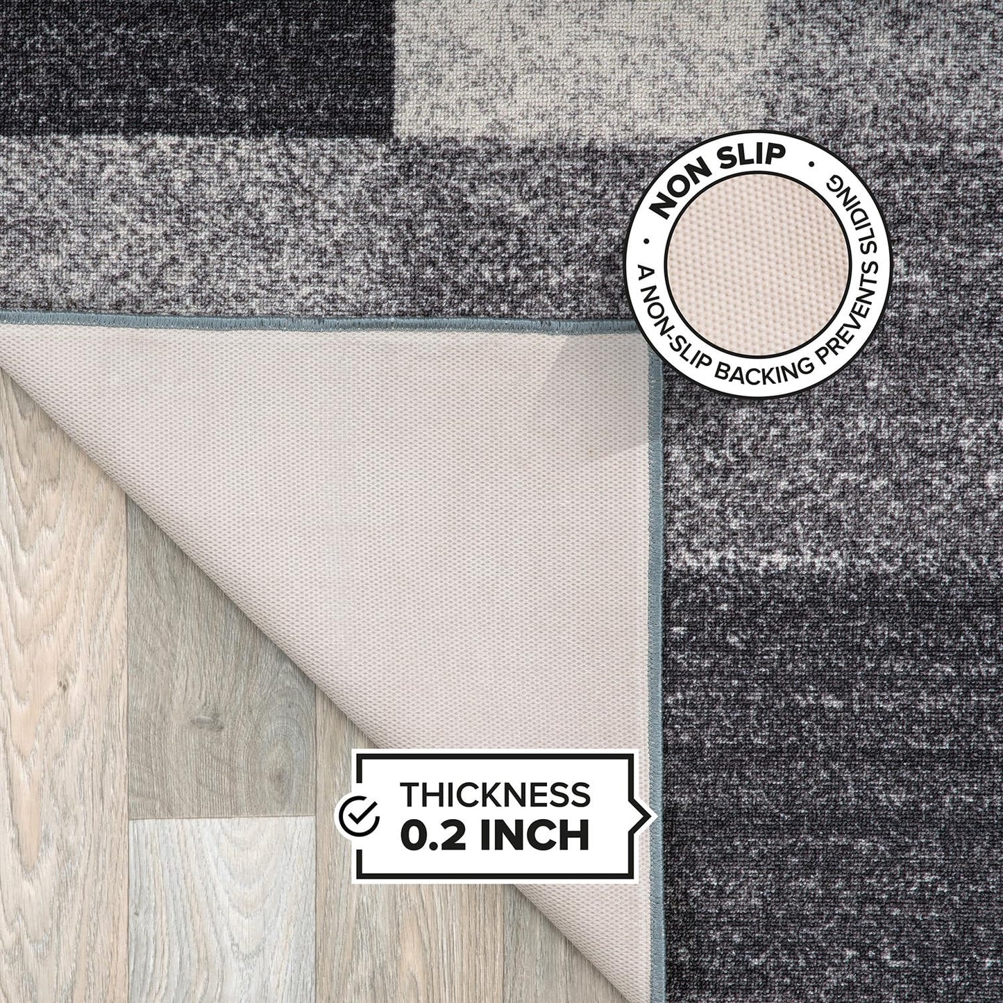 Rugshop Gray Modern Geometric Boxes Non-Slip Area Rug Non-Shedding for Dining Area, Bedroom and Living Room, 5' x 7' Oval