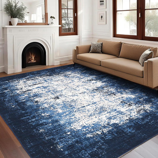 GarveeHome Abstract Area Rugs 5x7 Ultra-Soft Modern Indoor Carpet, Stain-Resistant Neutral Floor Cover, Non-Slip Distressed Throw Rug, Easy Cleaning, Perfect for Living Room, Office, Blue
