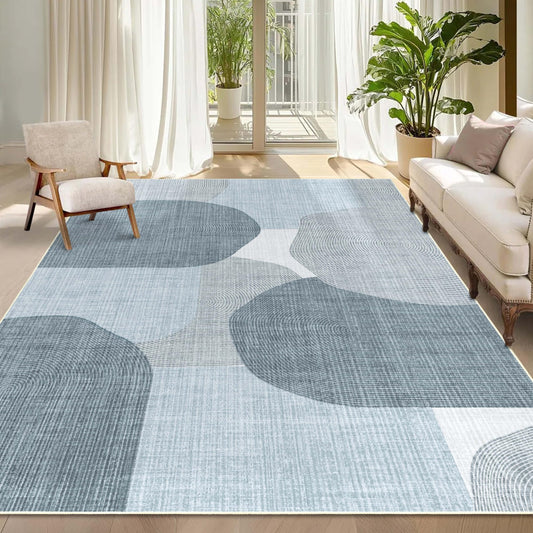 Castage Large Modern Area Rugs 8x10 Washable Rug for Living Room Bedroom Dining Room,Boho Abstract Geometric Non Slip Carpet,Blue Grey