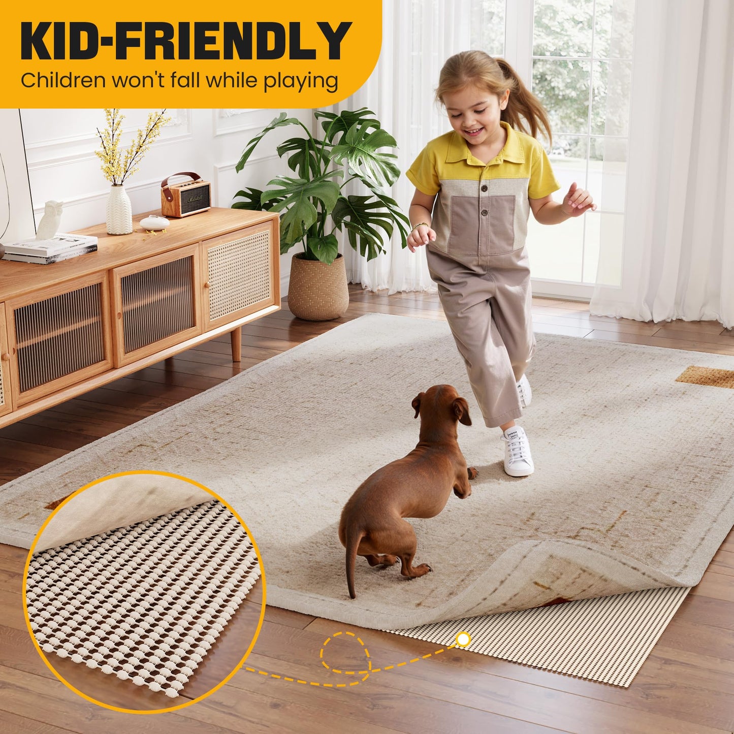 Jorvila Non-Slip Rug Pad Gripper 2x8 Feet, Thick Cushioned Carpet Pad for Hardwood Floors, Anti Skid Mat for Kitchen Hallway Runner, Strong Grip Drawer Shelf and Cabinet Liner