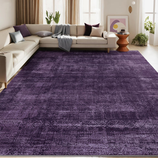 Kokia Abstract Area Rugs 8x10 Bedroom Soft Living Room Rugs Washable Distressed Vintage Comfy Carpet with Non-Slip Backing for Farmhouse Home Office Room Decor, Purple Rug, Oslo Dusty