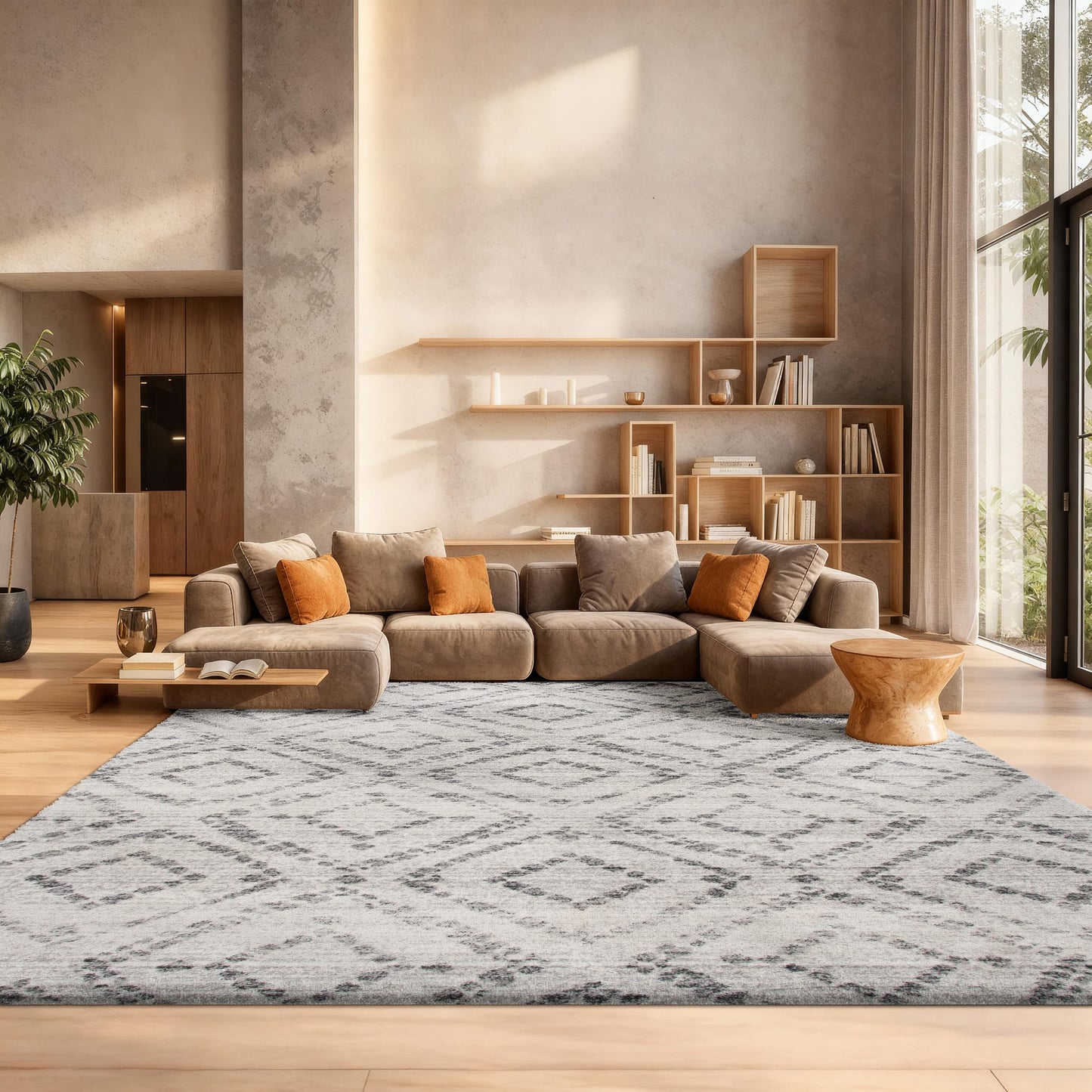 SAFAVIEH Adirondack Collection Area Rug - 8' Square, Light Grey & Grey, Modern Diamond Distressed Design, Non-Shedding & Easy Care, Ideal for High Traffic Areas in Living Room, Bedroom (ADR131C)