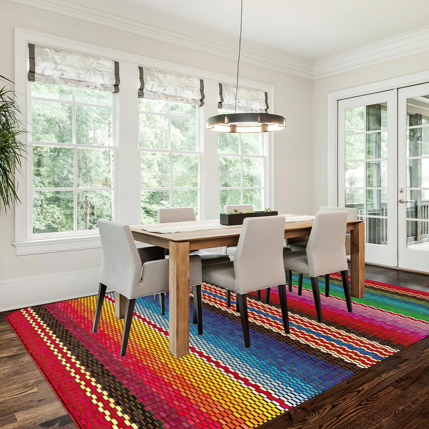 Mexican Ethnic Rug for Living Room 5x7,Boho Rainbow Stripes Machine Washable Area Rug Soft Stain Resistant Floor Large Carpet for Bedroom,Farmhouse,Dining Room,Kids Playroom
