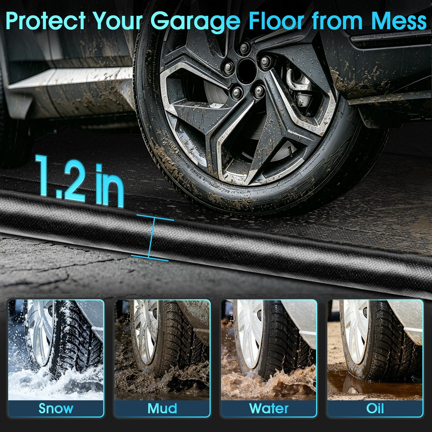 ToLanbbt 7'9" x 16.4' Garage Floor Mat, Heavy Duty Water Containment Mat with 1.2" Raised Edges, Protection from Snow Mud Rain and Oil, Non-Slip Garage Parking Mat for SUVs Trucks