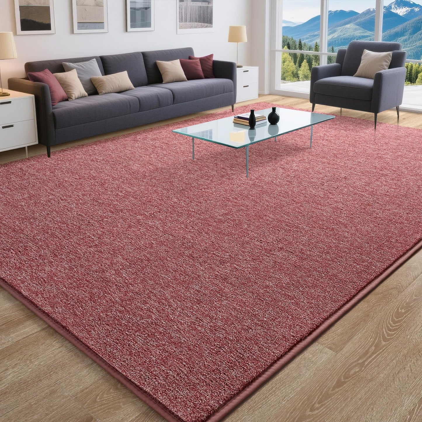 Tepook Soft Rugs for Living Room Bedroom, 6x9 Red and White Modern Washable Non-Slip Area Rug, Indoor Memory Foam Carpets for Boys Girls Room Home Decor