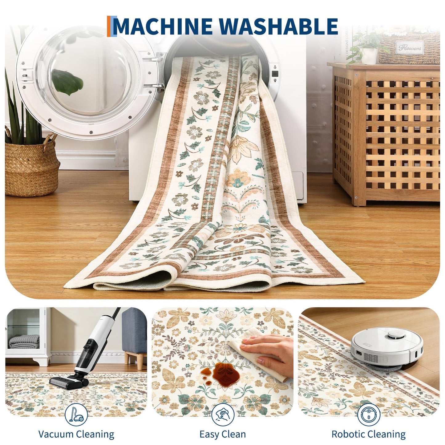 GarveeHome Washable Rugs 3x5 Area Rugs for Entryway Stain Resistant Non Slip Backing Rugs for Bedroom Kitchen Living Room Dining Room Beige
