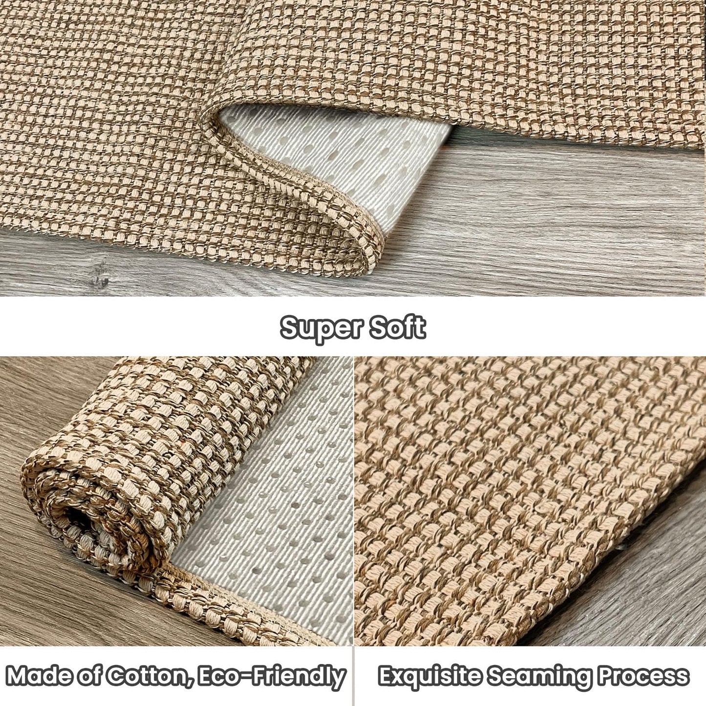 EARTHALL 2 PCS Boho Area Rug Washable Rugs for Entryway Natural, Braided Rubber Backed Throw Rugs Door Mat Indoor Outdoor Entrance, Cotton Woven Carpet for Kitchen Foyer Front Door Living Room