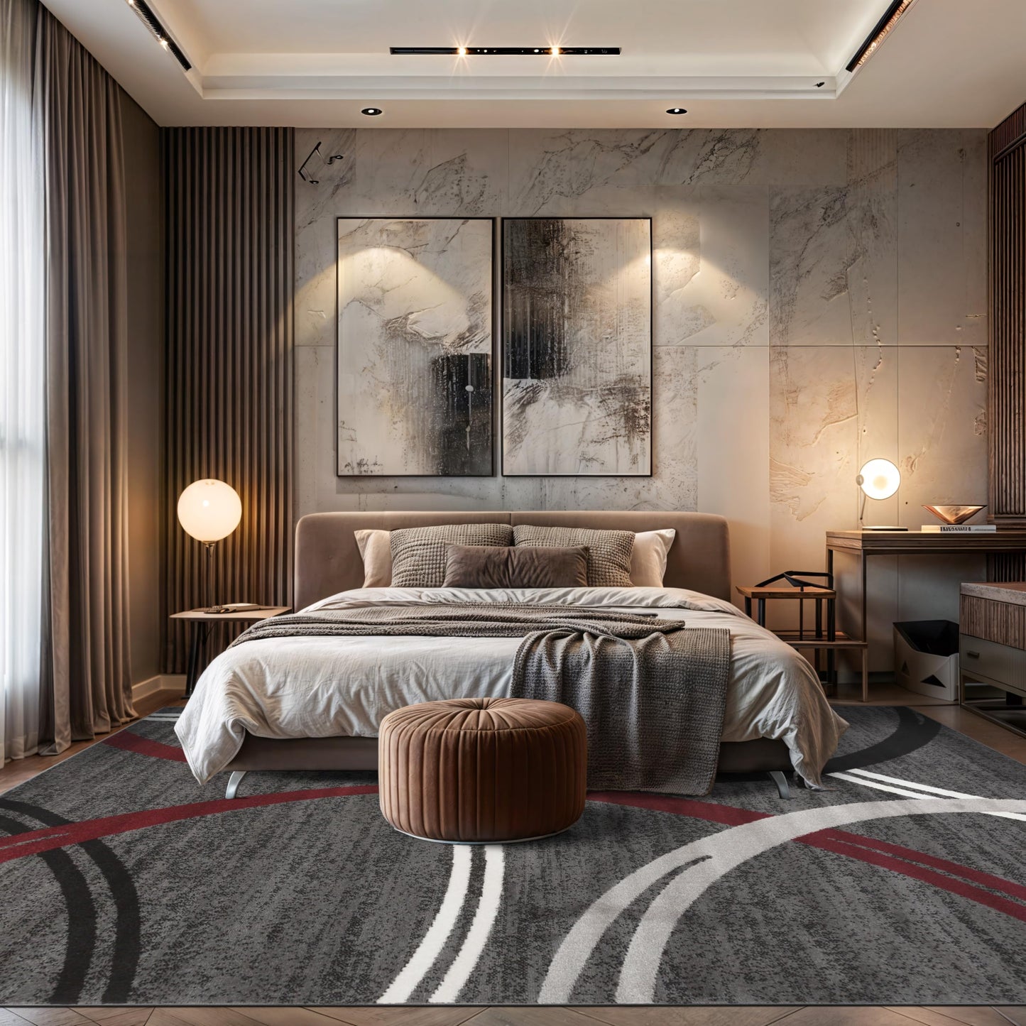 Rugshop Modern Wavy Circles Design Non-Shedding Area Rug, Carpet for Living Room, Dining Room, or Bedroom, Red, 7'10" x 10'2"