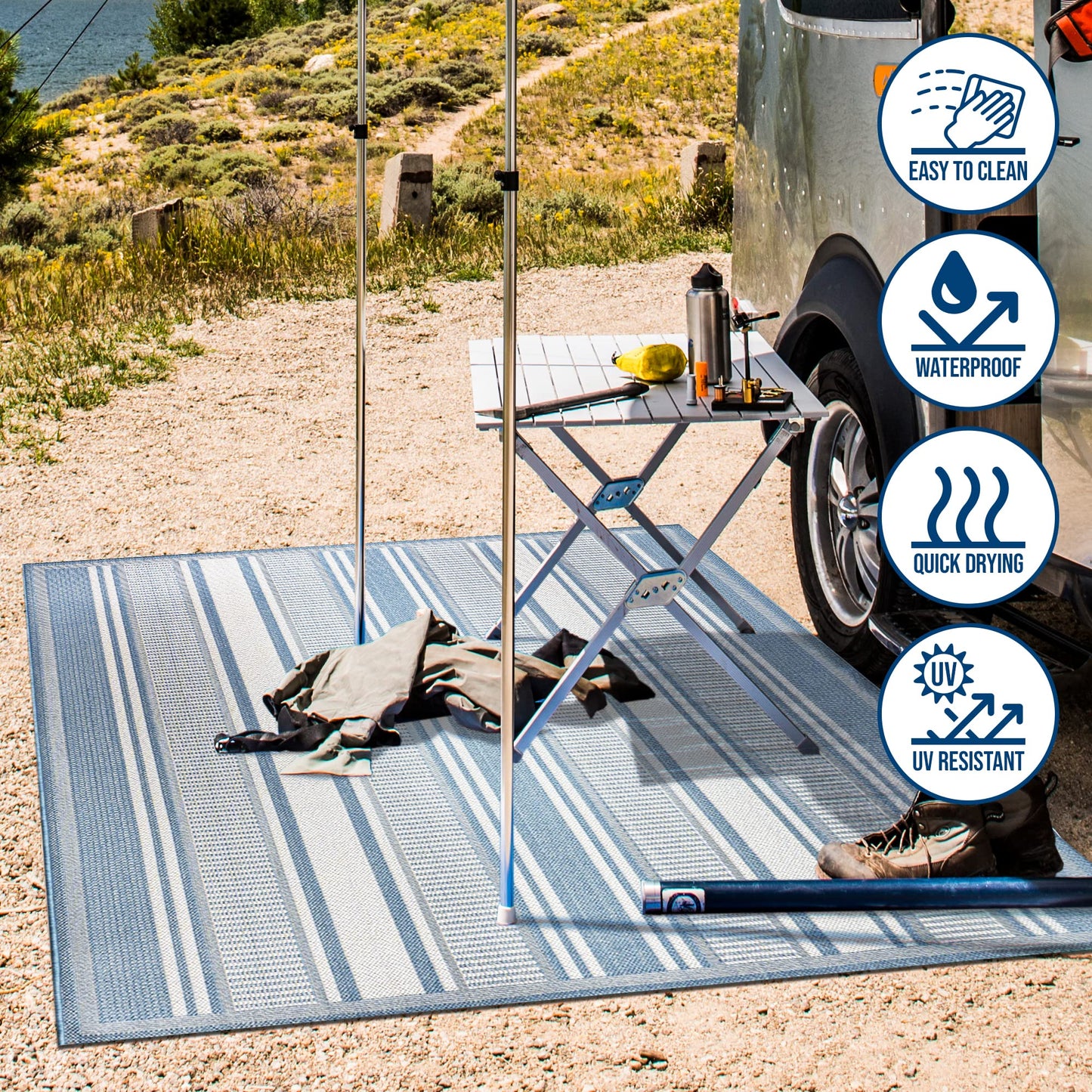 JONATHAN Y Double Stripe Indoor Outdoor Area Rug 8X10 Blue/Light Gray, Haynes Modern for Backyard, Patio, Porch, Easy-Cleaning, High Traffic, Pet-Friendly, Non-Shedding (SMB202E-8)