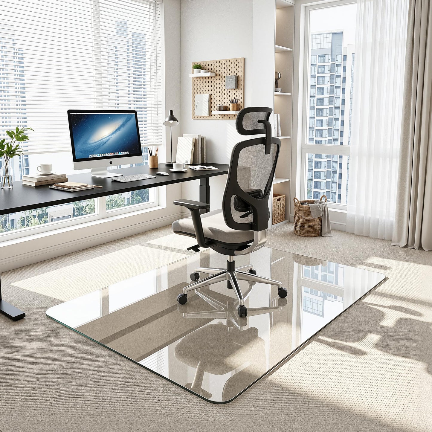 Antok Tempered Glass Chair Mat, 46"x55" Office Chair Mat for Carpet & Hardwood Floors, Heavy Duty 1/5" Desk Chair Mat for Smooth Rolling at Home or Office