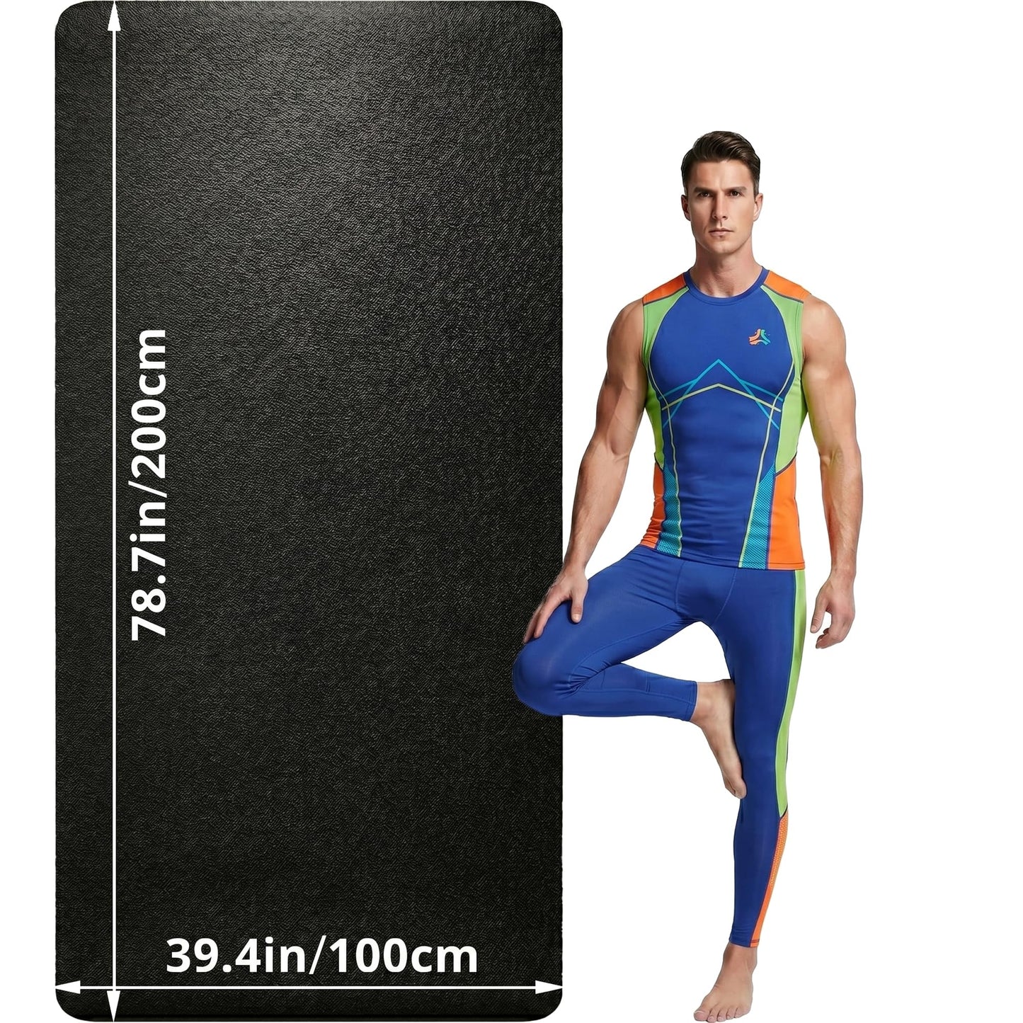 Wimwum Extra Large Yoga Mat for Men, 79"x40"x8mm, Black