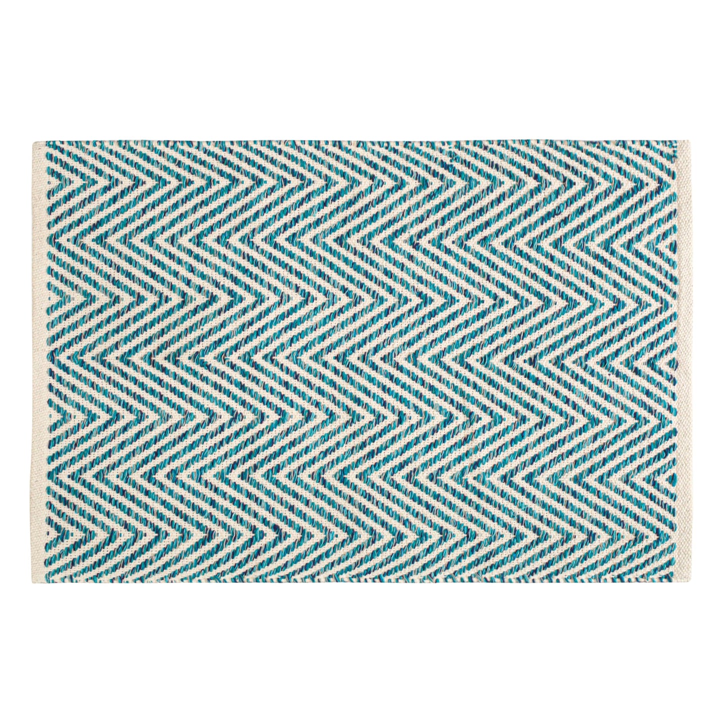 Cotton Chevron Hand Woven Area Rug 2x3 Feet - Teal, Accent Soft Decorative Reversible Floor Throw Carpet Ideal for Entryway, Kitchen, Nursery | Green Small Farmhouse Washable Home Space Décor Mat