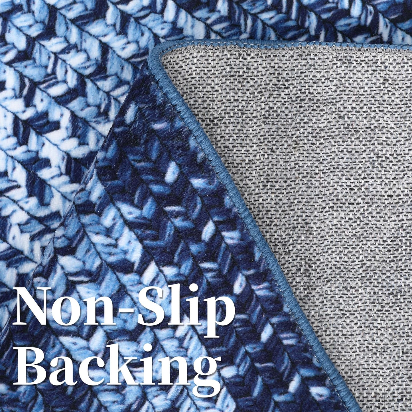 GlowSol 5x7 Area Rugs Washable Rugs Modern Geometric Throw Rug Modern Ombre Braided Rug for Living Room Non Slip Bedroom Rug Non-Shedding Carpet Accent Rug for Dining Room Kids Playroom Office,Navy