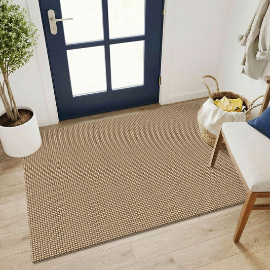 KOZYFLY Washable 3x4 Woven Entry Area Rug, Braided Throw Rugs for Entryway, Non Slip Door Mat Indoor Outdoor Entrance, Front Porch Foyer Carpet for Kitchen, mudroom, Bathroom, Orange Beige/Tan/Brown