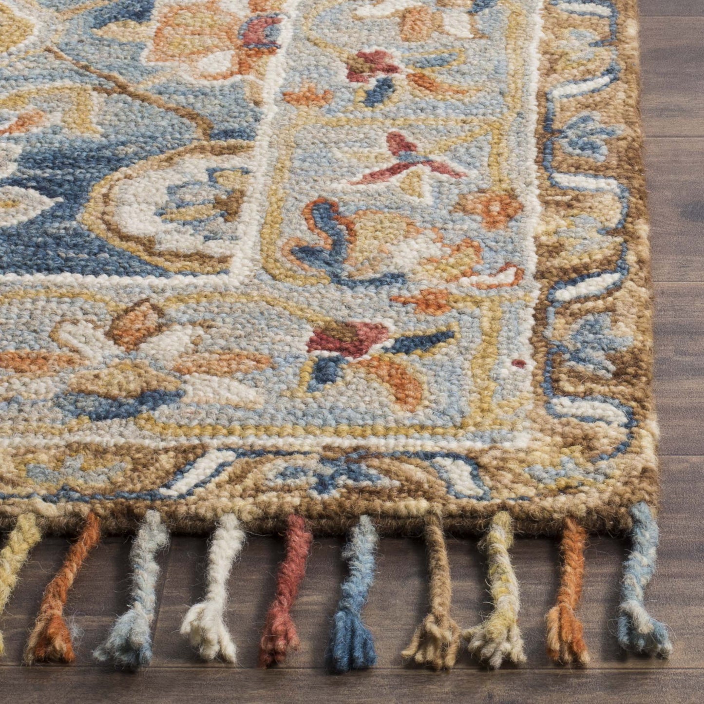 SAFAVIEH Aspen Collection Area Rug - 9' x 12', Grey & Navy, Handmade Boho Braided Tassel Wool, Ideal for High Traffic Areas in Living Room, Bedroom (APN110A)