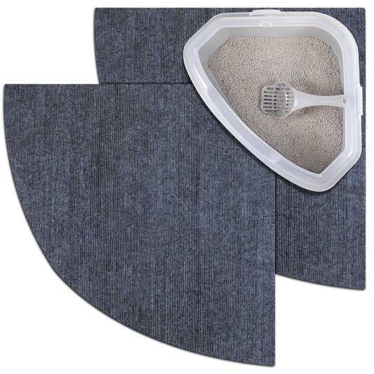 Tinideya 2 Pcs Corner Cat Litter Mat 29 Inch for Corner Machine Washable Litter Mat Ridged Design Fan Shaped Absorbent Cat Litter Rug for Box Less Waste Space(Gray)