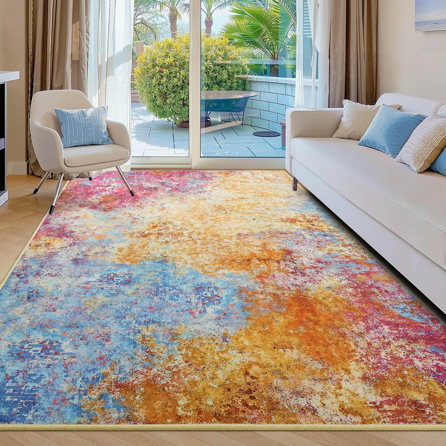Kelarea Living Room Rug, 4x6 Modern Abstract Washable Rugs, Colorful Soft Non Slip Low Pile Carpet, Stain Resistant Rugs for Bedroom, Dining Room, Nursery, Home Office