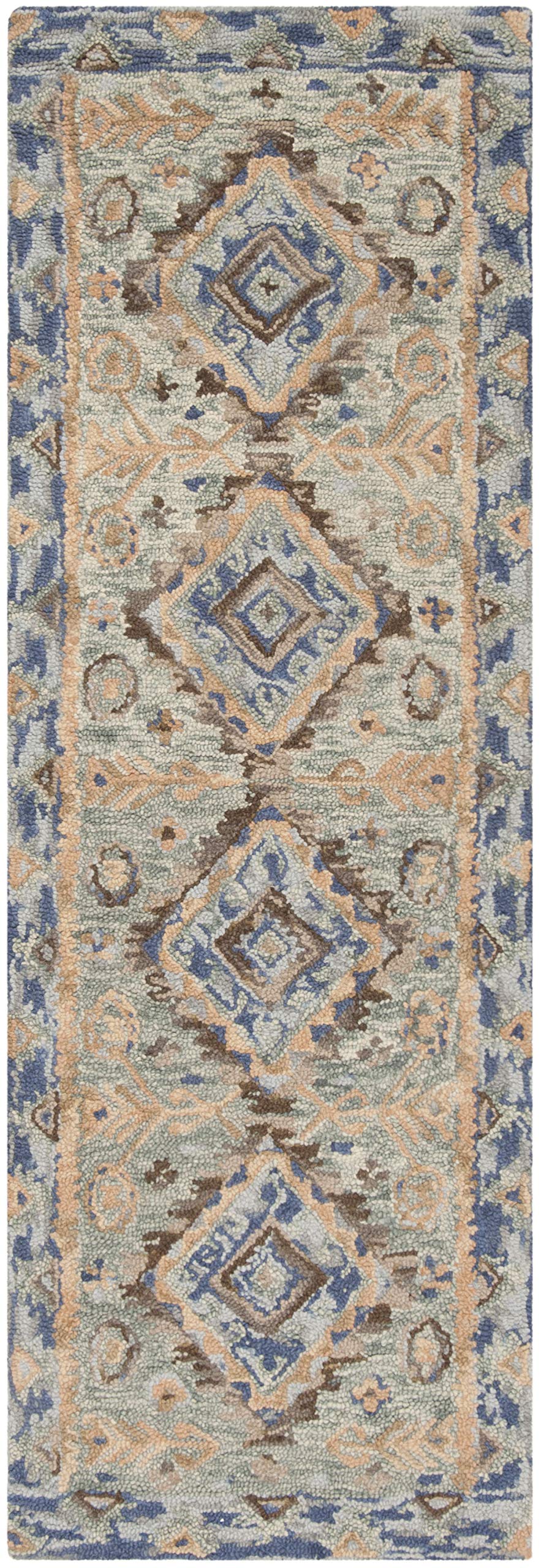 SAFAVIEH Aspen Collection Runner Rug - 2'3" x 7', Blue & Beige, Handmade Boho Wool, Ideal for High Traffic Areas in Living Room, Bedroom (APN504A)