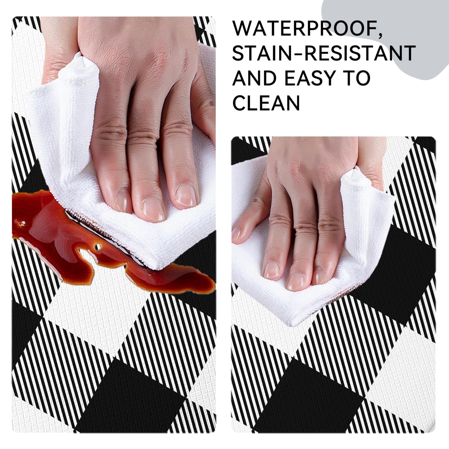 VivaNest Black Buffalo Check Plaid Grid Kitchen Rug Sets [2 PCs], Anti-Fatigue, Waterproof Non-Slip Kitchen Mats Heavy Duty Ergonomic Comfort Foam Rug for Floor, Home, Laundry,17.3"x29"+17.3"x47"