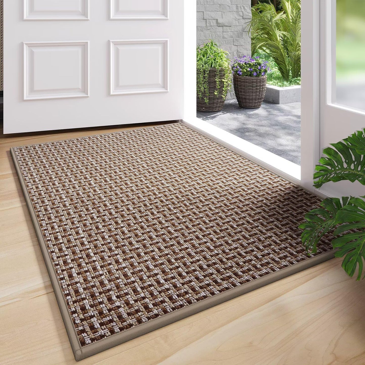 YDKGL Door Mat 24"x35", Dirt Resistant and Absorbent, Non-Slip Rubber Backing Floor Mats, Easy Clean Low-Profile Doormat for Entryway, Front Door, Inside Entrance, Brown