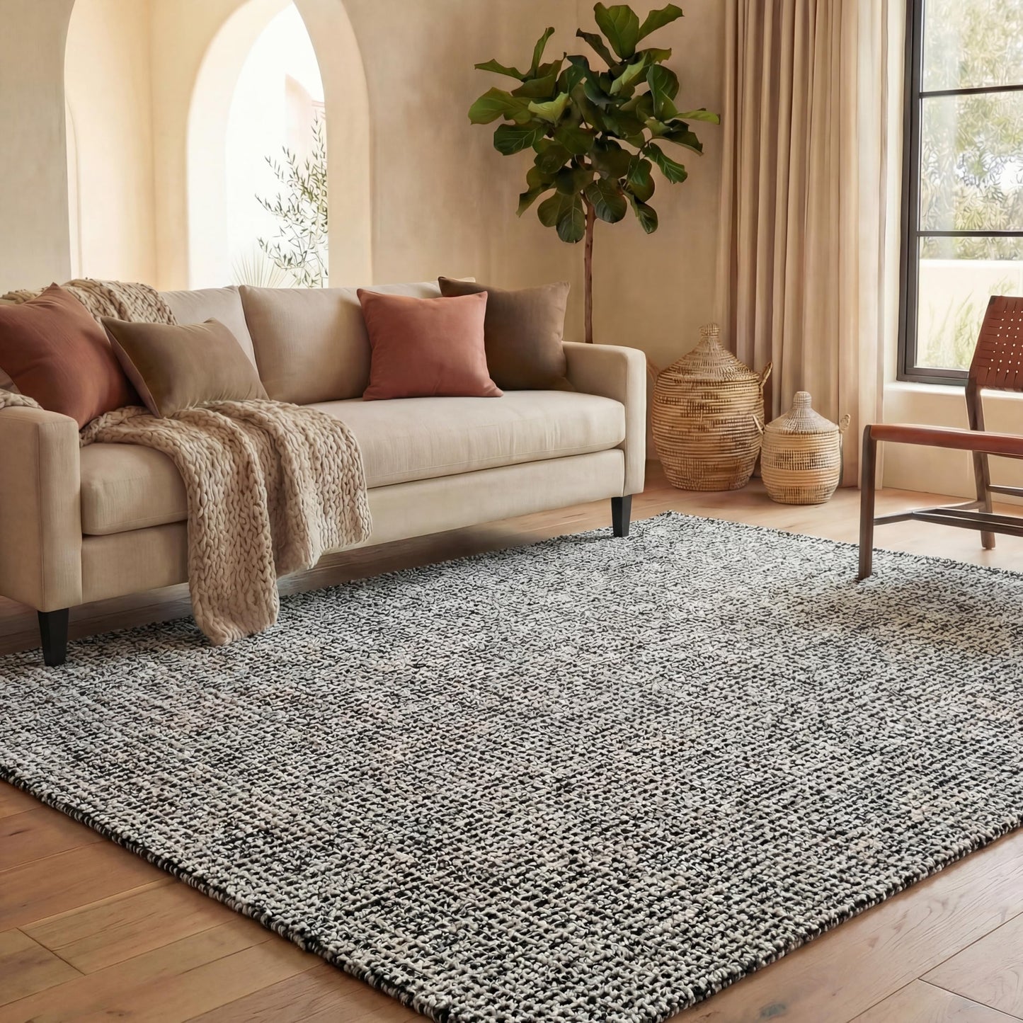 SAFAVIEH Abstract Collection Area Rug - 10' x 14', Black & Ivory, Handmade Wool, Ideal for High Traffic Areas in Living Room, Bedroom (ABT468Z)