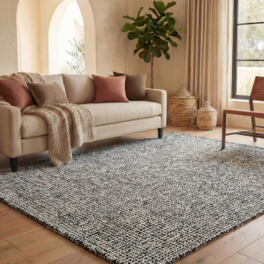 SAFAVIEH Abstract Collection Area Rug - 10' x 14', Black & Ivory, Handmade Wool, Ideal for High Traffic Areas in Living Room, Bedroom (ABT468Z)