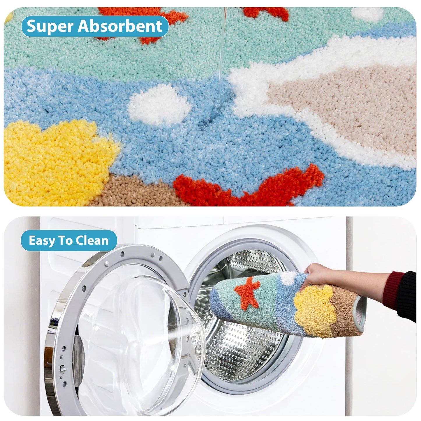 ORTIGIA Coastal Beach Bathroom Rugs Non Slip Washable, 20x32 Oval Soft Microfiber Sea Bath Mat, Quick Dry Absorbent Shower Rug for Bathroom Floor Tub Shower Sink