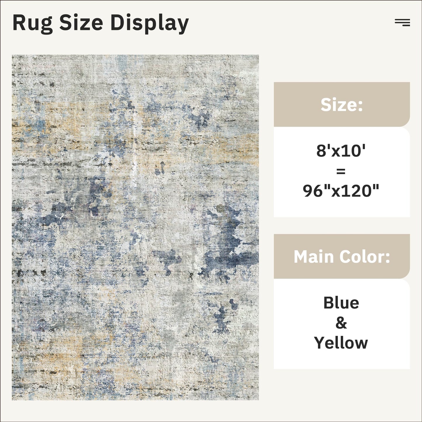Soalmost Abstract Rug 8x10 Large Living Room Rugs Neutral Modern Washable Area Rugs for Bedroom Dining Room Non-Slip Stain Resistant Foldable Thin Rug Blue Yellow