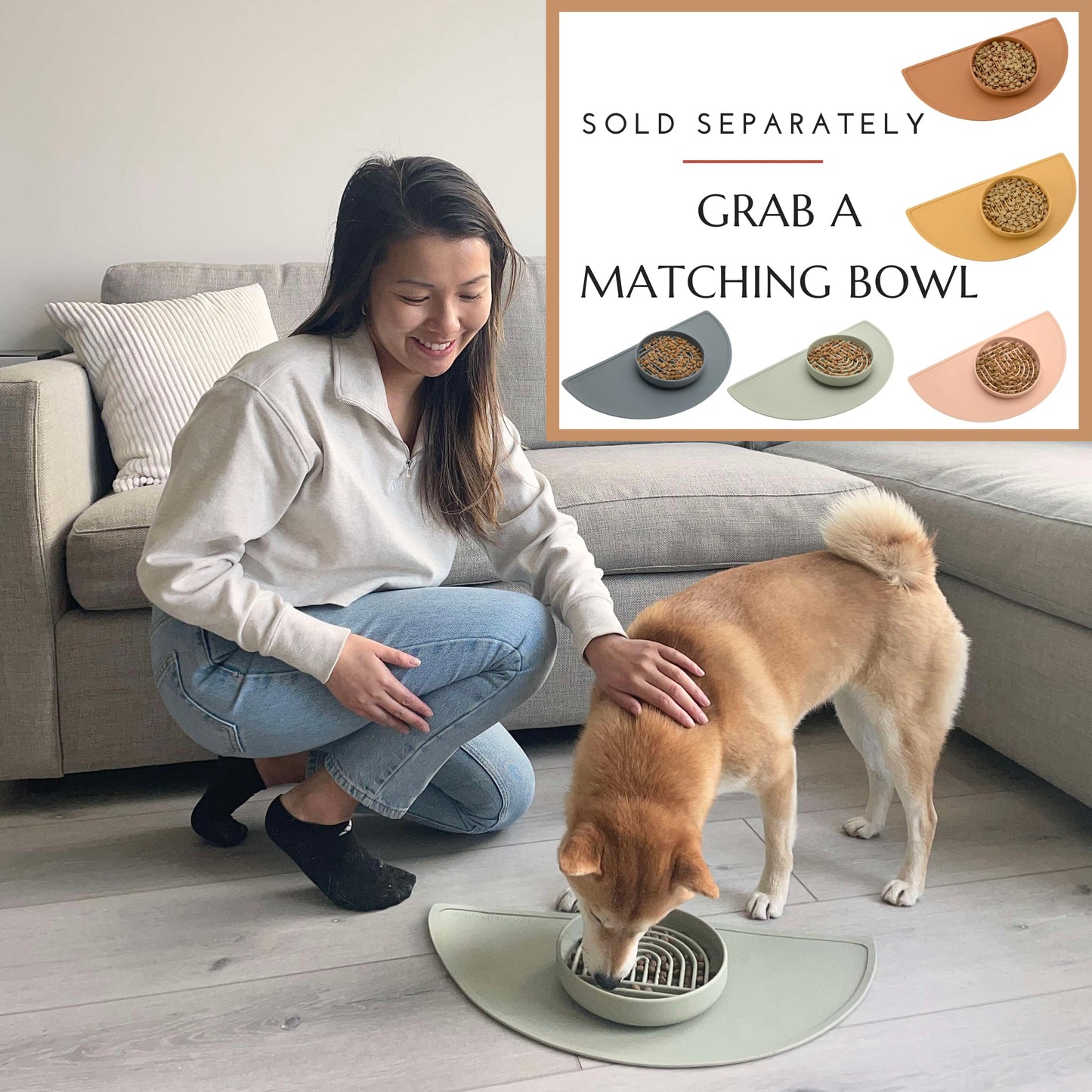 Should We Go? Waterproof Silicone Dog Food Mat – Medium Size Non-Slip Pet Bowl Mat, Raised Edge Design, Easy-to-Clean Pet Food Placemat for Dog & Cat Bowls, 21" Across x 10.5" Deep - Ocean Blue