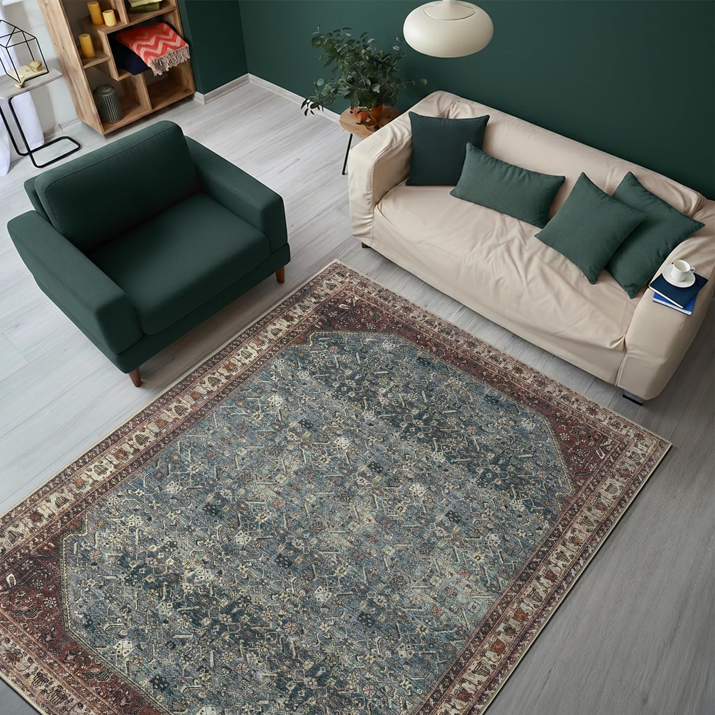 Keen Home Design 5x7 Rug - Machine Washable Area Rug with Non-Slip Backing, Ideal for Living Room, Dining Room, Bedroom - Vintage, Easy Clean, Durable, Low Pile Rug - (5' x 7')
