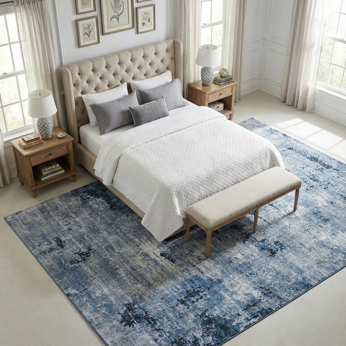 Cnythlis Washable Area Rugs for Living Room, Water Resistant 0.26 Inch Low Pile Carpet with Silicone Backing Modern Urban Luxury, Stain-Resistant & Pet-Friendly, 6'x9', Blue