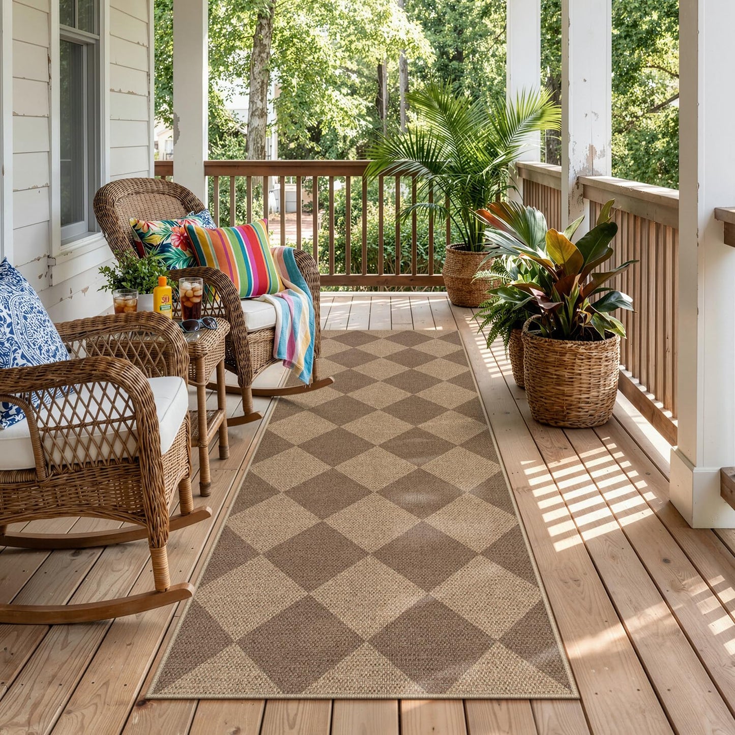 Lahome Colette Checkered Easy Jute Runner Rug, 2x6 Kitchen Mats for Floor Non Slip Washable Entryway Runner, Checkerboard Nature Indoor Outdoor Carpet for Hallway 6ft Entry