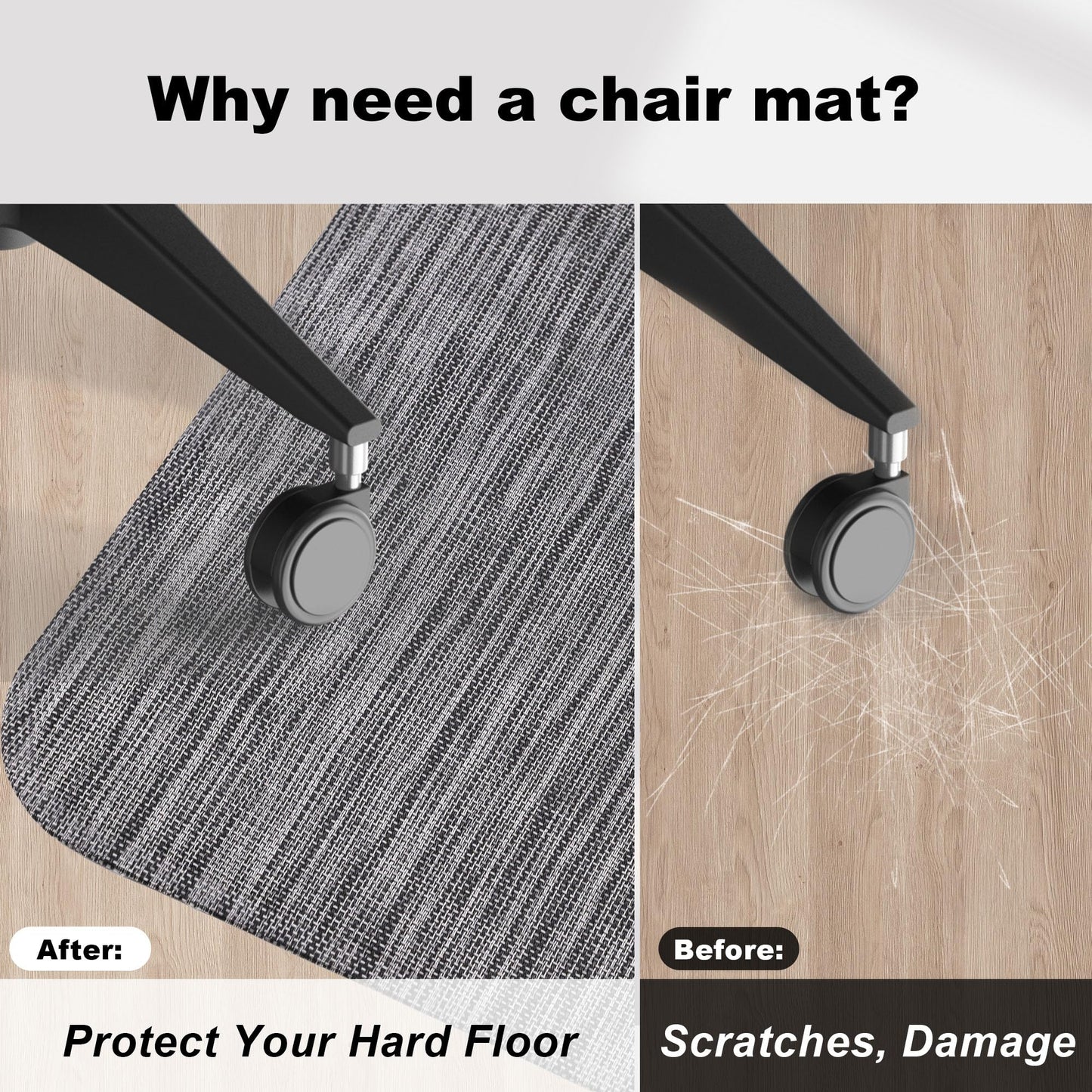 Cybstrax Office Chair Mat for Hardwood & Tile Floor, 46"x60" Desk Computer Chair Mat, Anti Slip, Non-Curve, Floor Protector Under Desk Low-Pile Office Rug for Rolling Chair