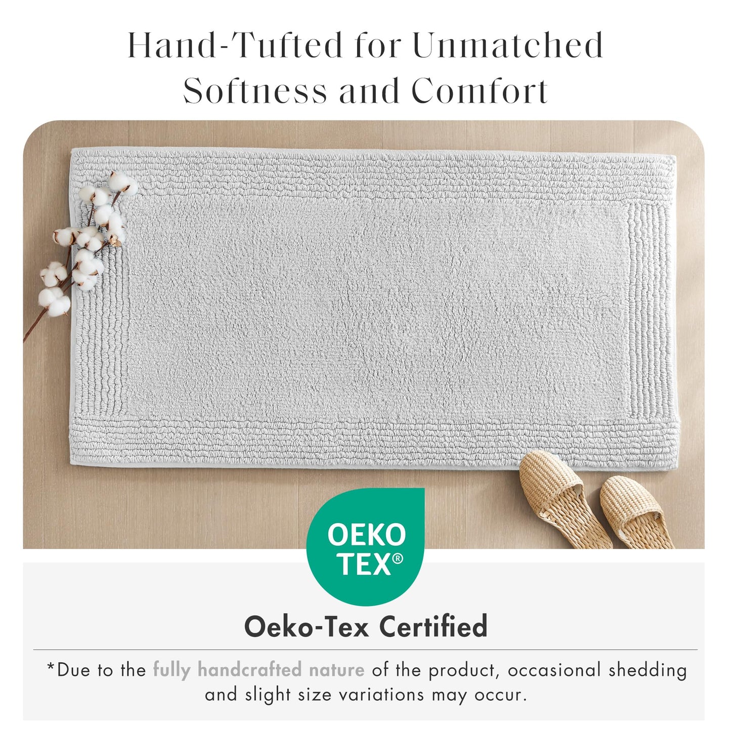 Madison Park Splendor Reversible 100% Cotton Tufted Bathroom Rug-3000 GSM Hotel Quality Luxurious Plush Medium Pile Bath Mat Absorbent, Quick Dry, Shower Room Décor, 21x34, Grey