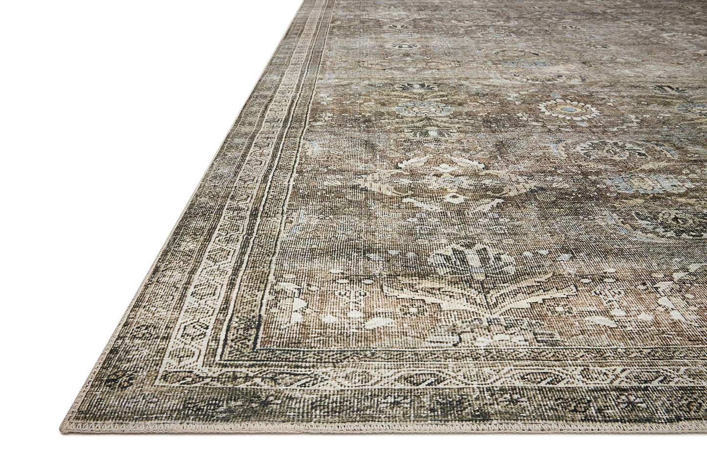 Loloi Layla Collection LAY-13 Antique/Moss 7'-6" x 9'-6" .13" Thick Area Rug, Soft, Durable, Vintage Inspired, Distressed, Low Pile, Non-Shedding, Easy Clean, Printed, Living Room Rug