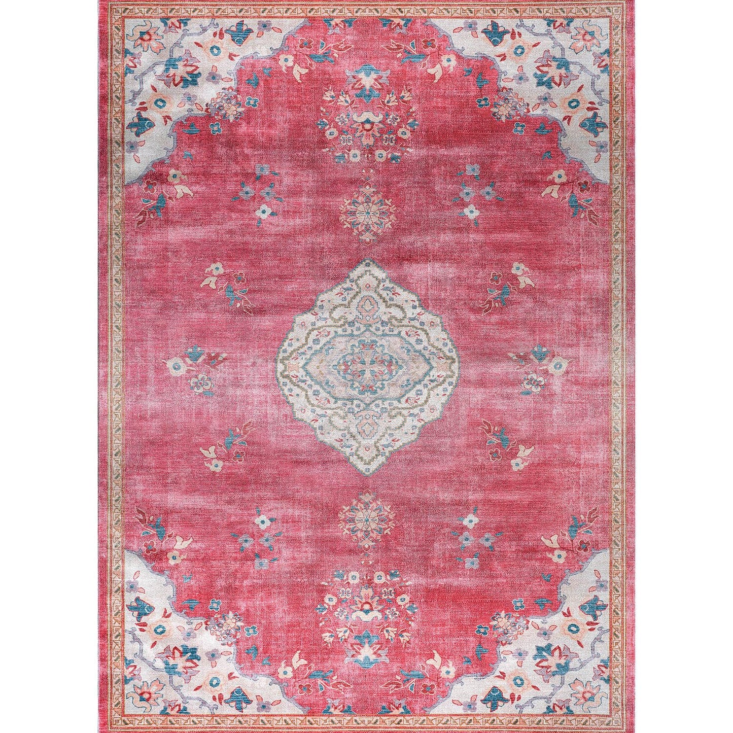 Beverly Rug Non Slip Rugs 5x7 Boho Medallion Floral Non Skid Rubber Backing Easy Silk Soft Area Rug for Living Room Easy to Clean Non Shedding Kitchen Bedroom Indoor Carpet (5 x 7 Fuchsia - Cream)