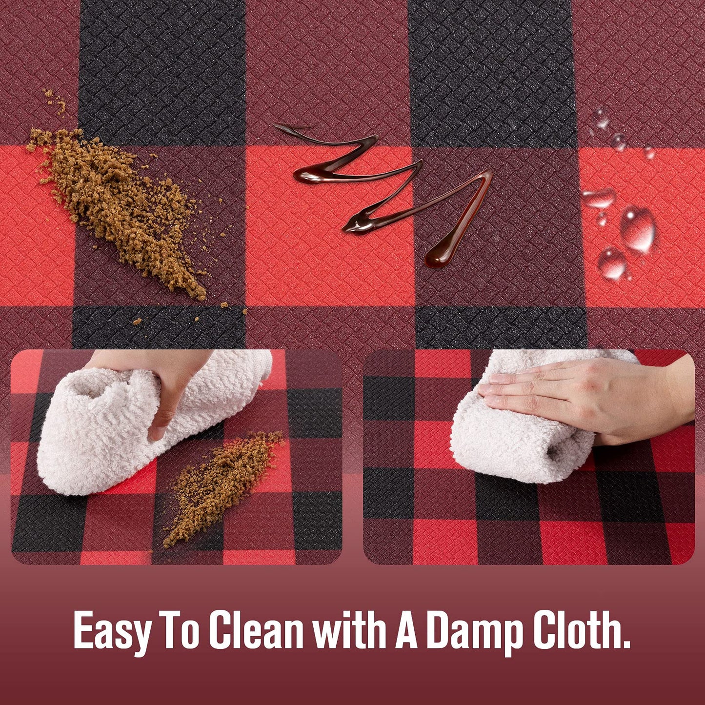 Carvapet 17.3"x28" Kitchen Mat - Red Black Buffalo Plaid Anti Fatigue Cushioned Foam Rug, Waterproof Non Slip Comfort Standing Floor Mat for Laundry