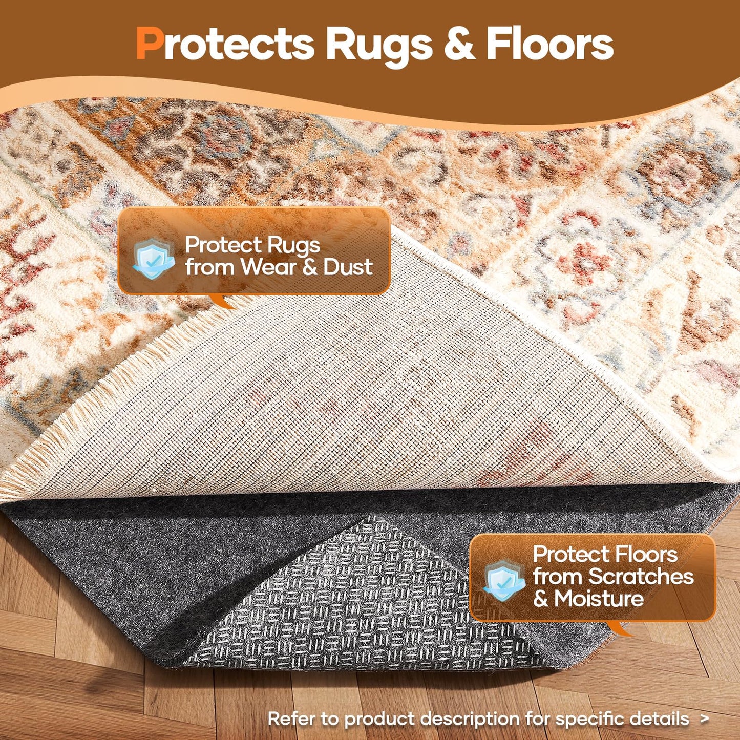 Veken Non Slip Cushioned Rug Pad Gripper 2 x 4 Ft, Felt and Silicone Backing, 1/8 inch Thick Carpet Liner for Hardwood Floors and Finishes, Under Area Rugs Anti Skid Mat, Keep Rugs Safe and in Place