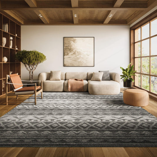SAFAVIEH Area Rug 8x10 - Adirondack Collection - Large - Ivory & Charcoal, Moroccan Boho Tribal Design, Non-Shedding & Easy Cleaning, Ideal for Living Room, Bedroom, Office, Dining Space (ADR119N)