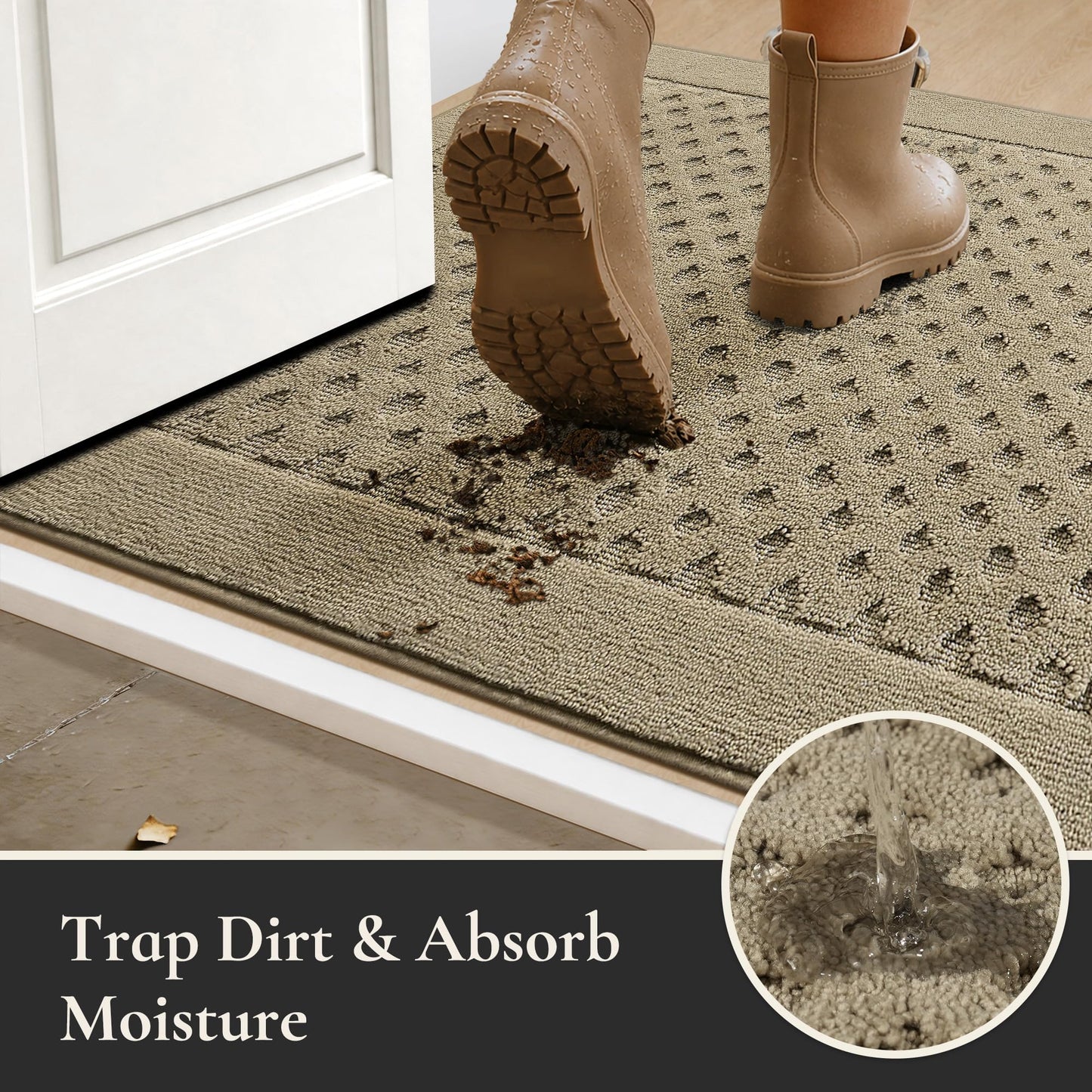 MatMaven Dirt Trapper Door Mat 20"x 32", Non-Slip Washable Doormat Entryway Rugs, Dirt Resistant and Absorbent Welcome Mat, Low Profile Floor Mats for Front Back and Entrance, Beige