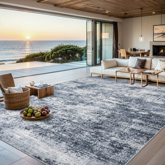8x10 Area Rugs for Living Room - Washable Rug Modern Abstract Soft Large Neutral Non-Slip Carpet Indoor Floor Thin Carpets for Bedroom Dining Room Farmhouse Nursery Home Office Grey Blue