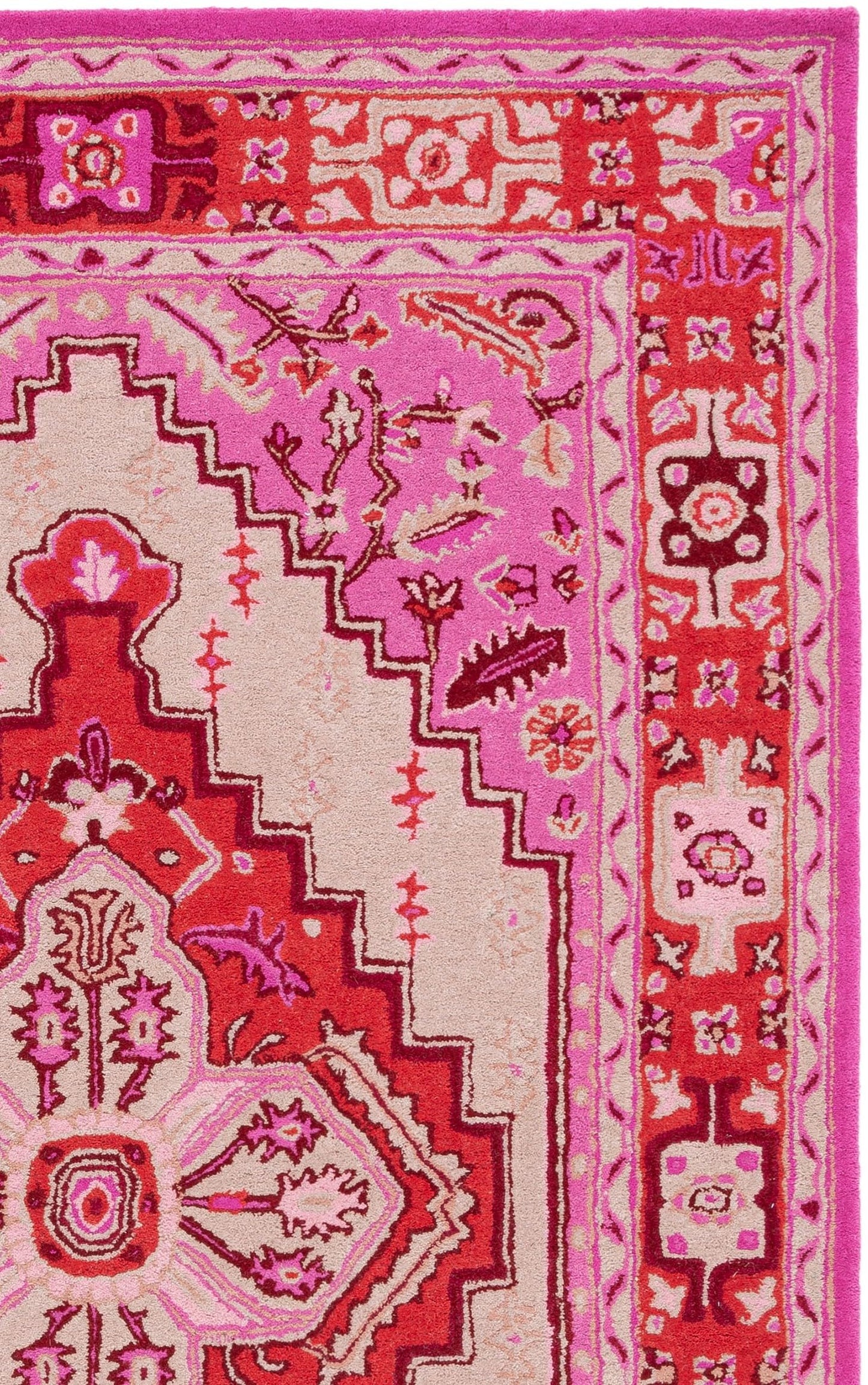 SAFAVIEH Area Rug 8x10 - Bellagio Collection - Large - Red Pink & Ivory, Handmade Wool, Medallion Design, Ideal for Living Room, Bedroom, Office, Dining Space (BLG545A)