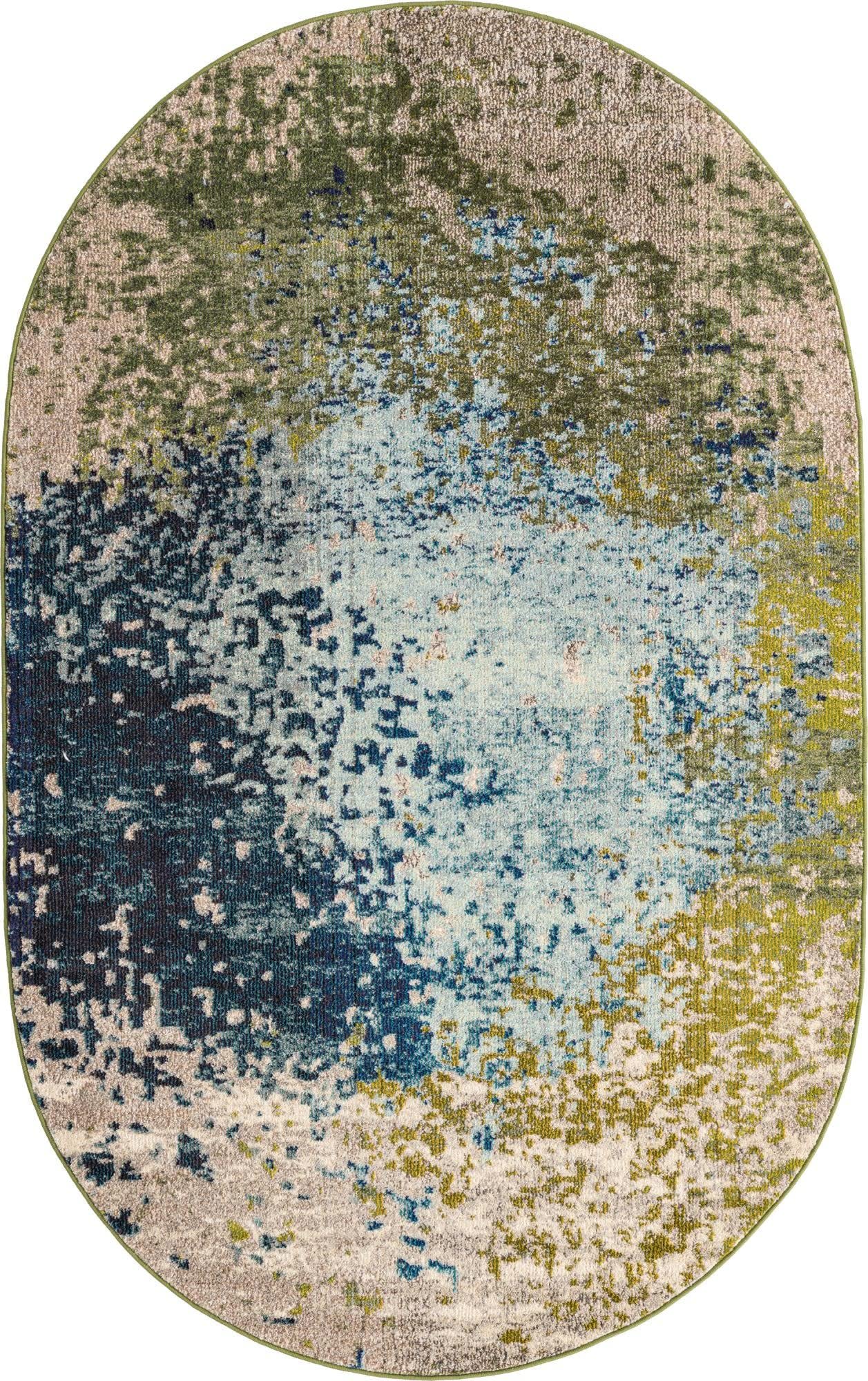 Unique Loom Estrella Collection Abstract, Modern, Light Colors, Distressed Area Rug (5' 0 x 8' 0 Oval, Blue/Beige)