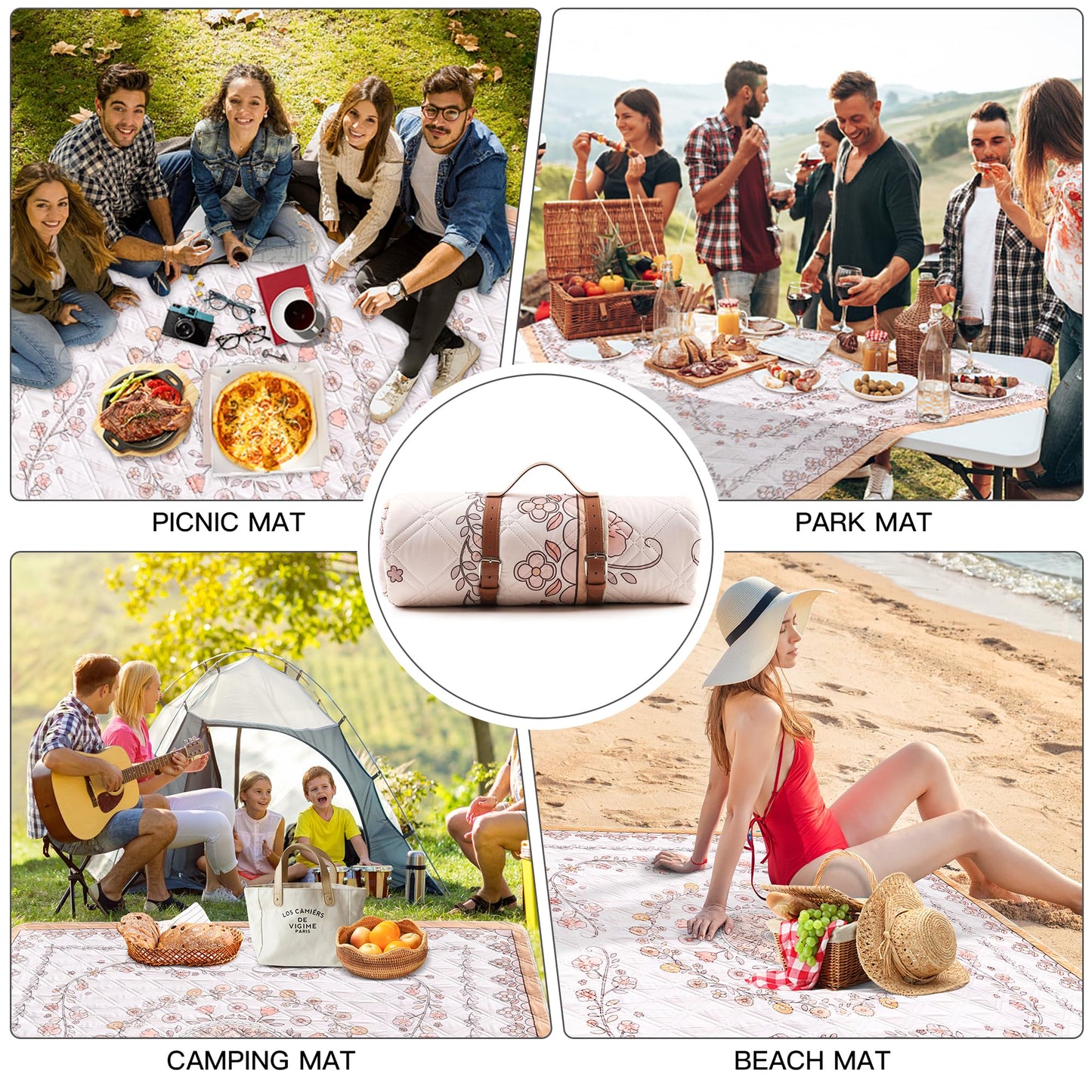 aoole Boho Picnic Mat, 79" x 79" Extra Large Outdoor Picnic Blanket, Washable Foldable Portable Blanket for Beach/Camping/Concerts