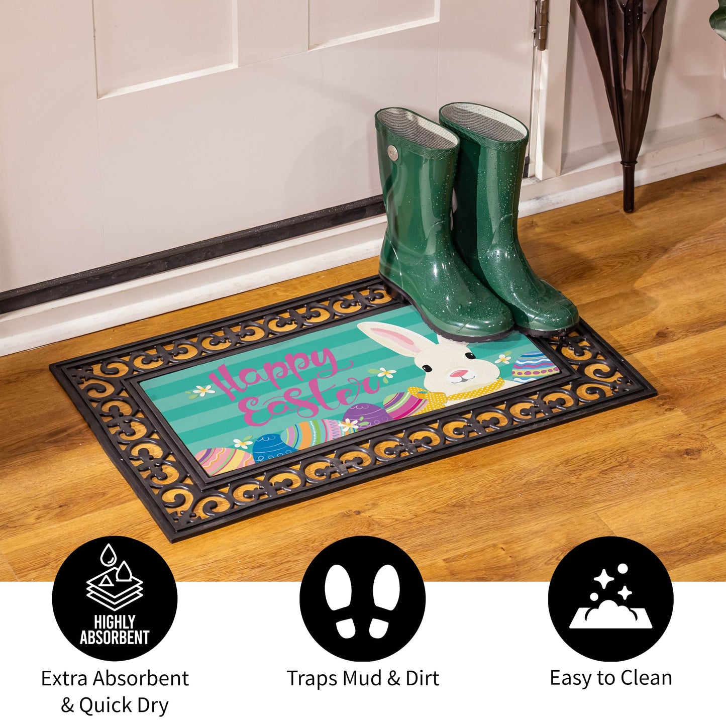 Evergreen Sassafras Easter Bunny Switch Mat Inserts, Interchangeable Front Door Mat Outdoor Entrance, Indoor Door Mats for Entryway, 22 x 10 Inches Sassafras Doormat Inserts