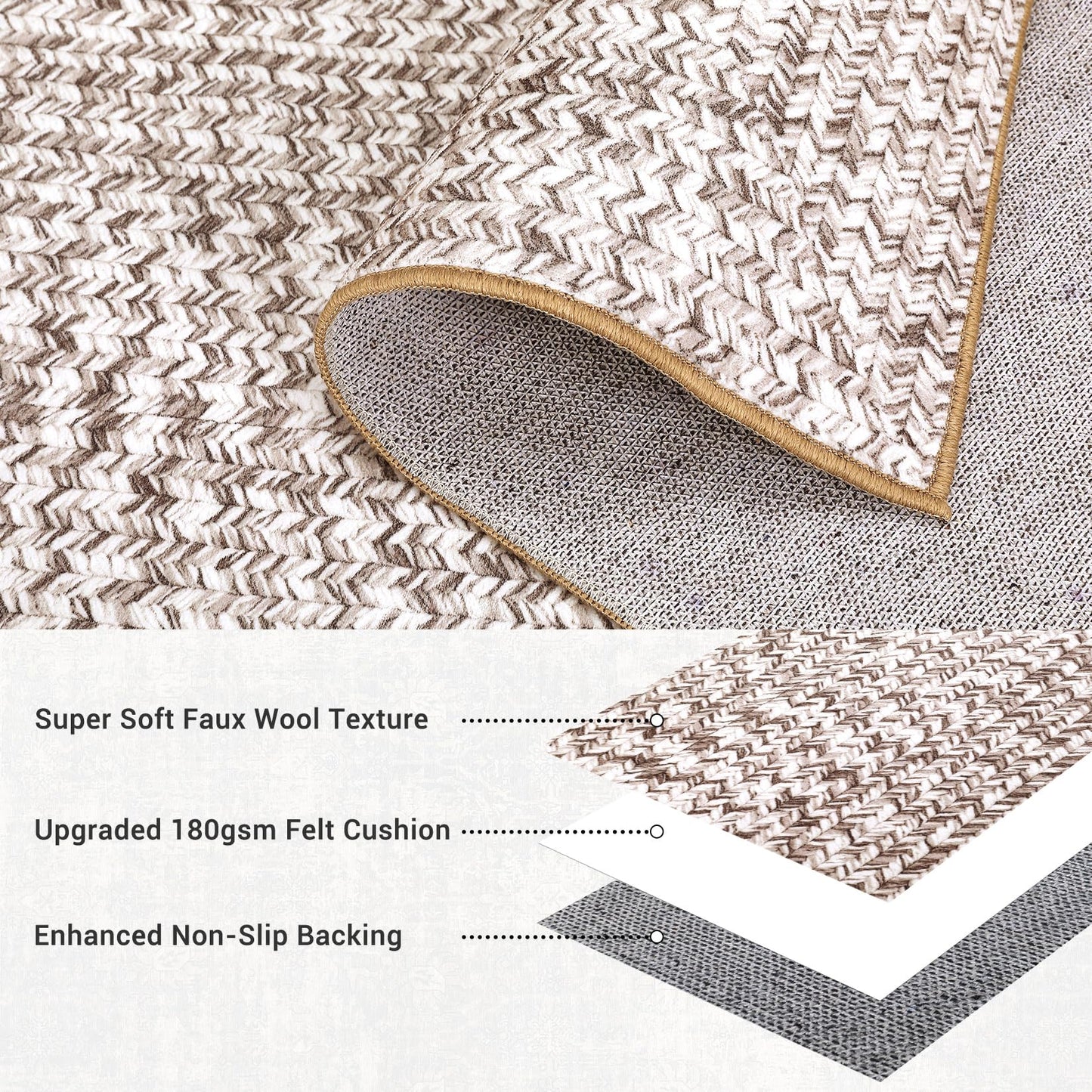 ROYHOME 9x12 Area Rug Large Machine Washable Rug for Living Room Print Braided Accent Rug Stain Resistant Non-Slip Carpet Farmhouse Solid Printed Textured Floor Cover for Home Decor, Beige/Grey