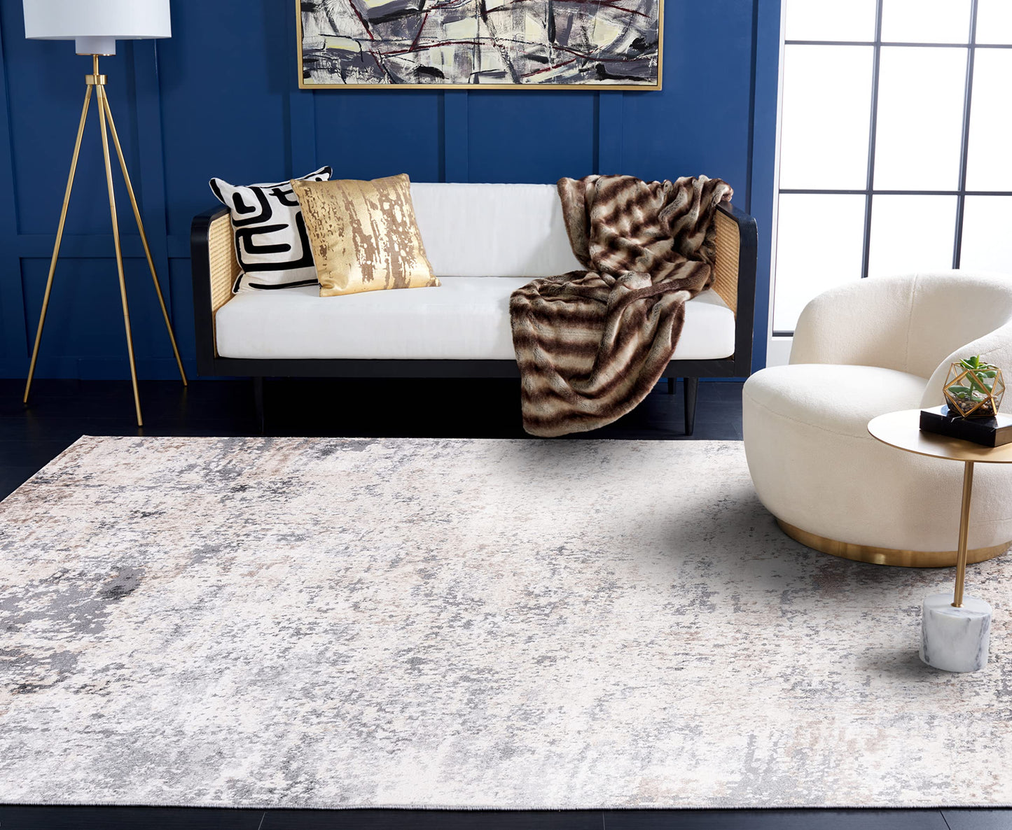 SAFAVIEH Aston Collection 10' x 14' Ivory/Grey ASN705A Modern Abstract Non-Shedding Living Room Dining Bedroom Area Rug
